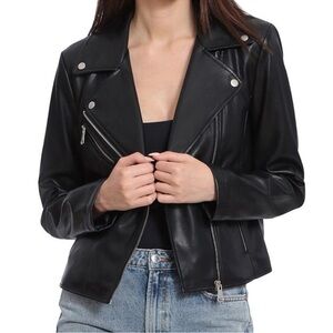 bagatelle Black Faux Leather Moto Jacket for Women